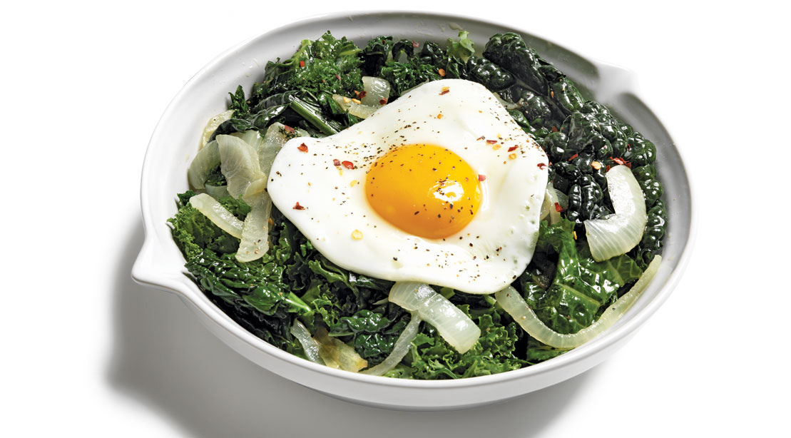 Recipe How To Make Braised Greens With Fried Eggs Muscle & Fitness
