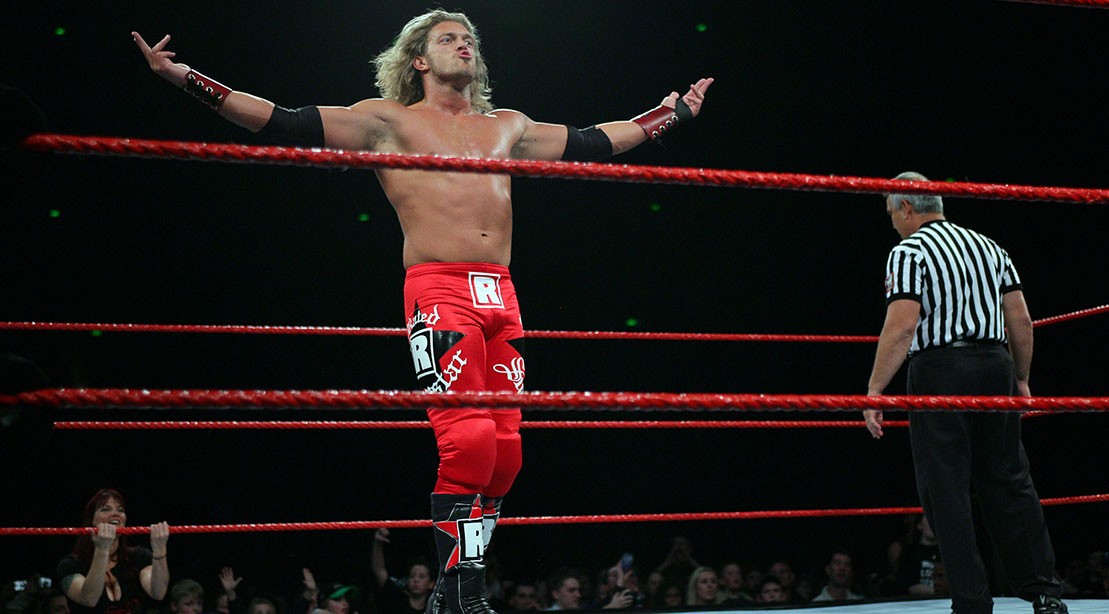 WWE Superstar Edge posing for the crowd. WWE Superstar Edge posing for the crowd.