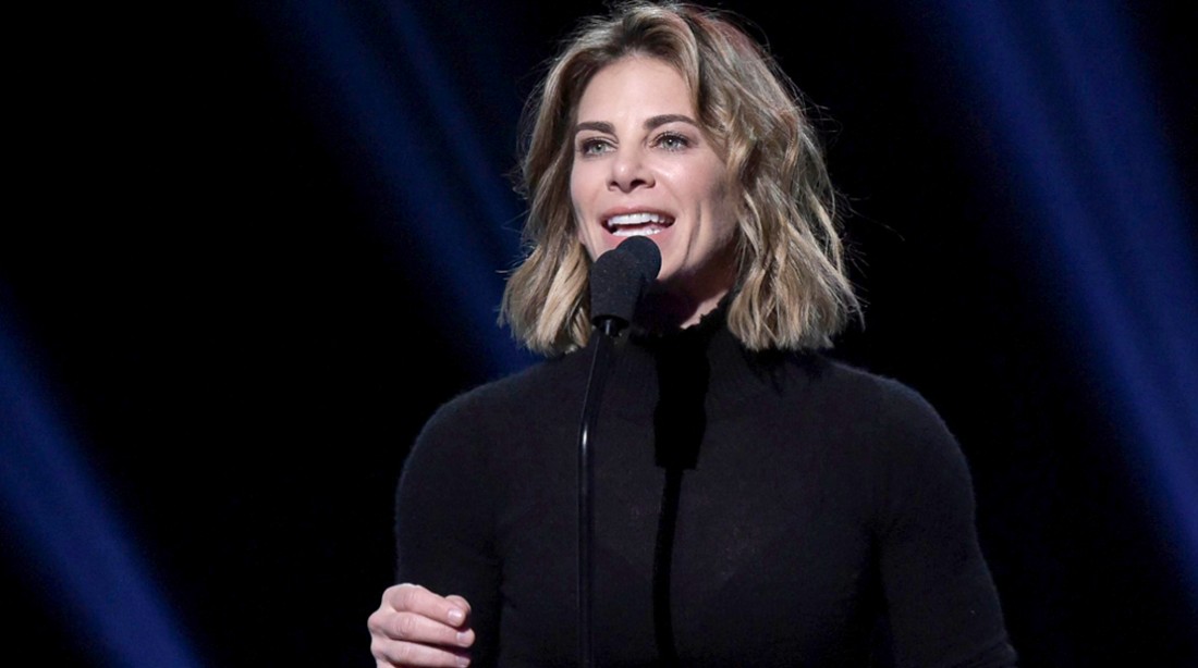 Jillian-Michaels-Giving-Speech-Wearing-Black-Shirt Jillian-Michaels-Giving-Speech-Wearing-Black-Shirt
