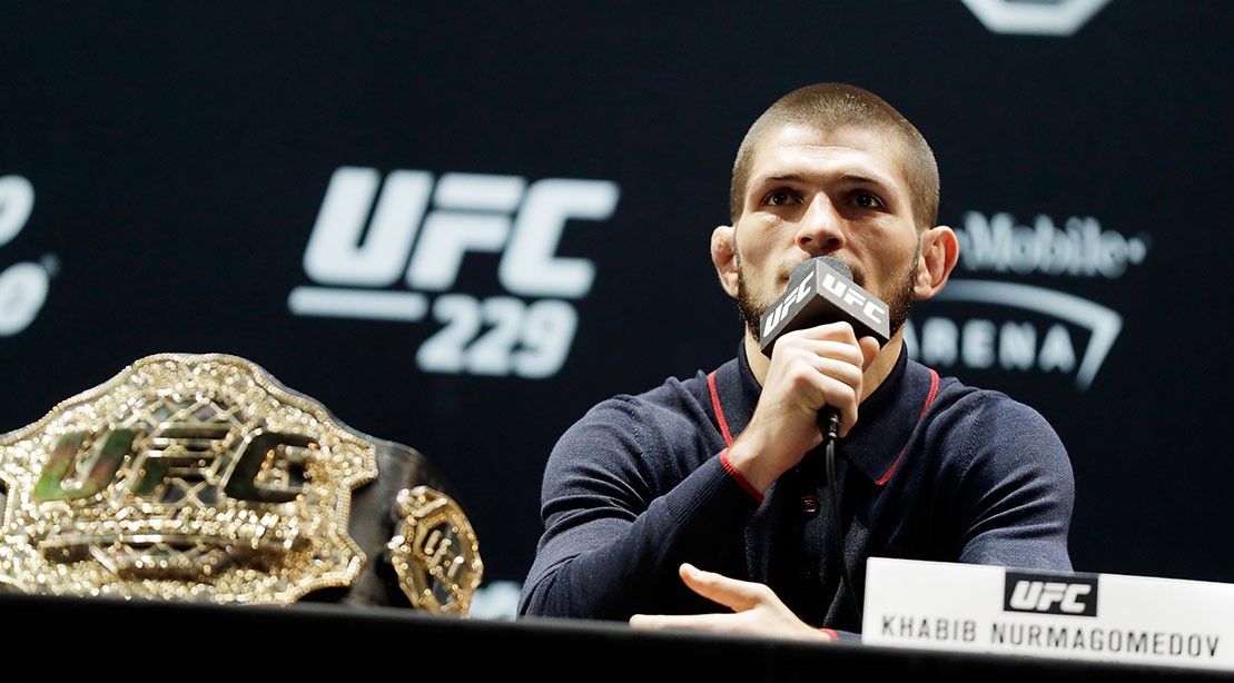 Khabib Nurmagomedov speaks during a press conference for UFC 229. Khabib Nurmagomedov speaks during a press conference for UFC 229.