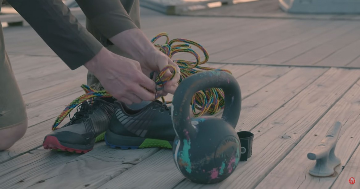 De Sena took his challenge to new depths by submerging the shoes underwater Watch: Insane Joe De Sena Destroys a Pair of Running Shoes to Prove their Endurance