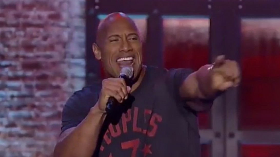the rock gives epic performance on lip sync battle muscle fitness