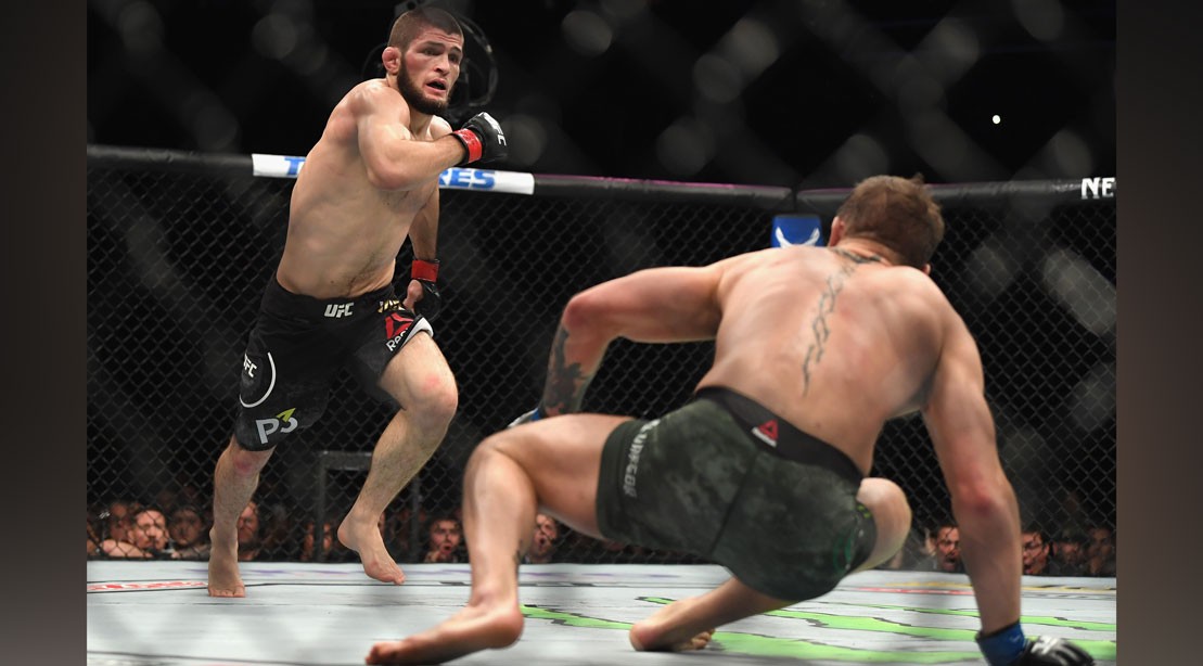 Khabib Nurmagomedov of Russia (L) chases down Conor McGregor of Ireland in their UFC lightweight championship bout during the UFC 229 event. Khabib Nurmagomedov of Russia (L) chases down Conor McGregor of Ireland in their UFC lightweight championship bout during the UFC 229 event.