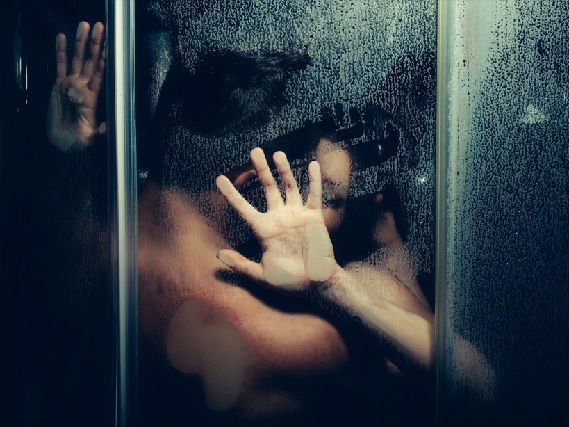 Couple having steamy shower sex