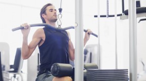Skinny man working out at gym thumbnail